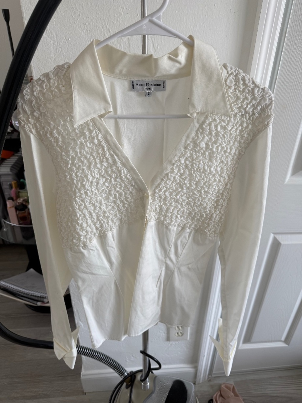 never worn Anne Fontaine Paris “Minnie” Ivory Textured Button-Down shirt
